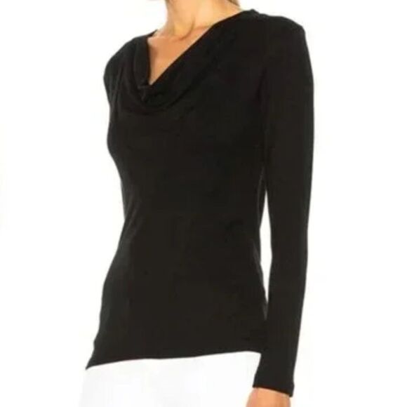 James Perse drape neck Black Long Sleeve Top size 1equals XS - Picture 1 of 8